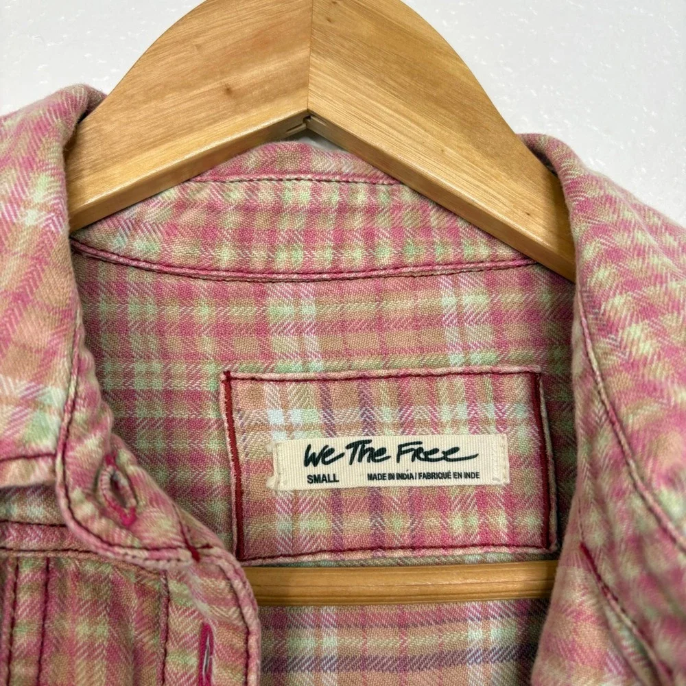 Free People We The Free Remade Plaid Top Red Combo Button Front Shirt Small - Picture 8 of 10